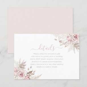 Carte D'accompagnement Divine Dusty Rose Blush & Ivory Détails sur le Mar