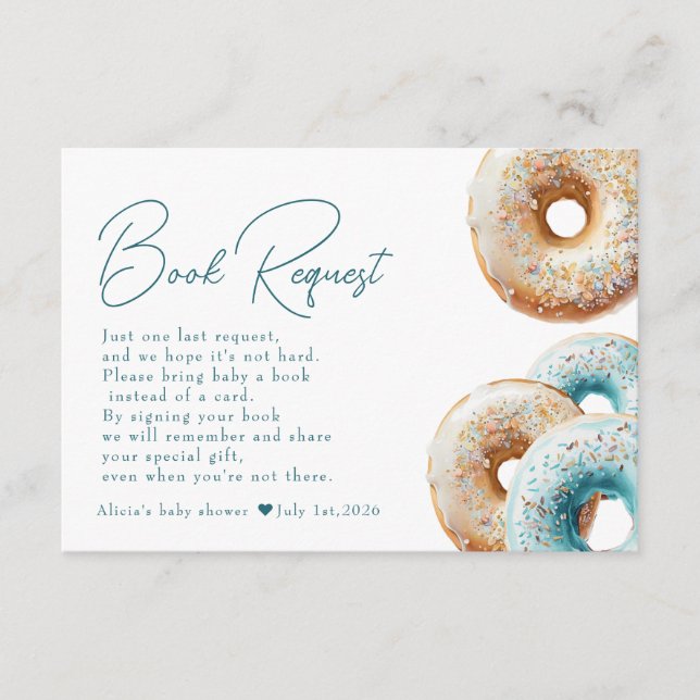 Carte D'accompagnement Donut | Blue En vichy Boy Baby shower Demande de r (Devant)