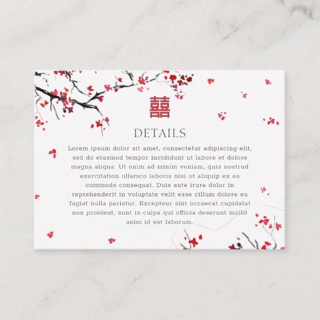 Carte D'accompagnement Double Xi Chinese Red Elegant Wedding Détails (Devant)