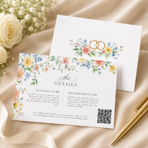 Carte D'accompagnement Douce Mariage Fleur de Champ au Lavis Rose Pâle