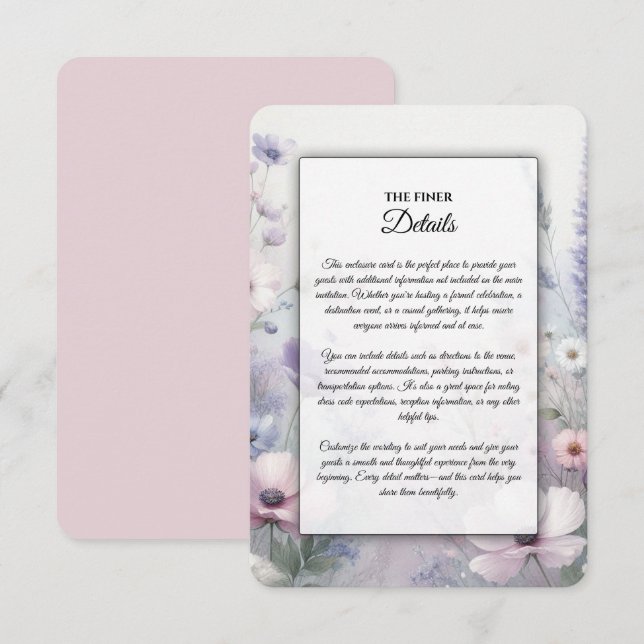 Carte D'accompagnement Douces Rêveries de Prairie de Fleurs Sauvages (Devant / Derrière)