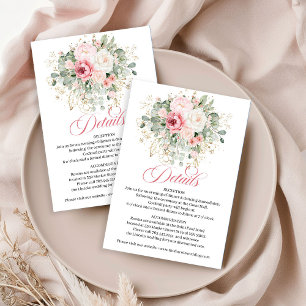 Carte D'accompagnement Douces roses carmin verdure or mariage minimaliste