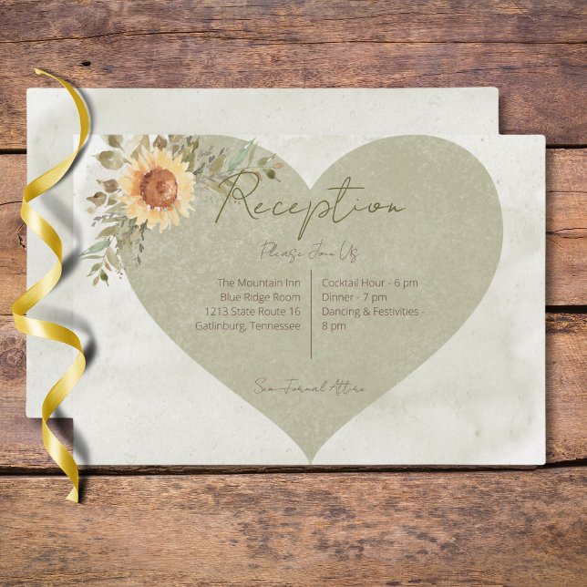 Carte D'accompagnement Douces Tournesols Bohème Cœur Réception de Mariage (Soft Sunflowers Boho Heart Wedding Reception Enclosure Card)