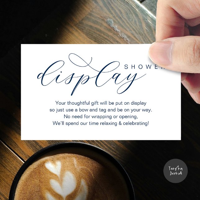 Carte D'accompagnement Douche à écran mariage, Élégance moderne minimalis (Wedding Display Shower, Modern elegance Bridal Enclosure Card Romantic Classy Navy Blue)