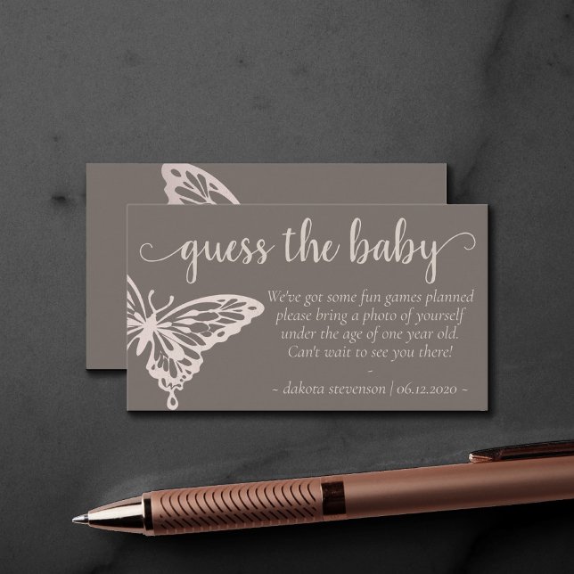 Carte D'accompagnement Douche papillon chic | Blush Taupe Guess the Baby (Créateur téléchargé)