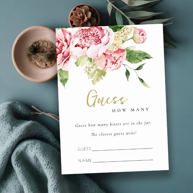 Carte D'accompagnement Doux Blush Floral Peony Devine Combien De Baisers  (Créateur téléchargé)