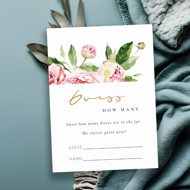 Carte D'accompagnement Doux Blush Floral Peony Devine Combien De Baisers  (Créateur téléchargé)
