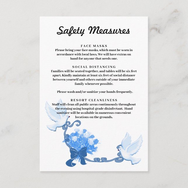 Carte D'accompagnement Doves Romantiques Et Fleurs Bleues Mesures De Sécu (Devant)