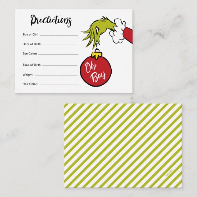 Carte D'accompagnement Dr Seuss | Oh Garçon Grinch prédictions bébé (Devant / Derrière)