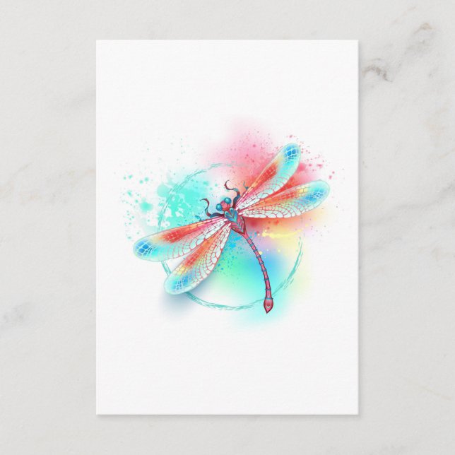 Carte D'accompagnement Dragonfly rouge sur l'arrière - plan aquarelle (Devant)