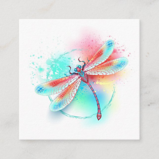 Carte D'accompagnement Dragonfly rouge sur l'arrière - plan aquarelle (Devant)