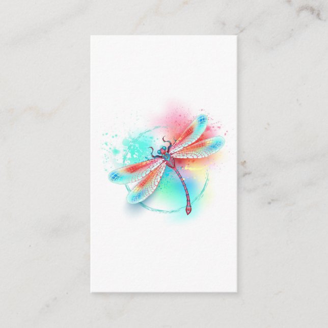 Carte D'accompagnement Dragonfly rouge sur l'arrière - plan aquarelle (Devant)