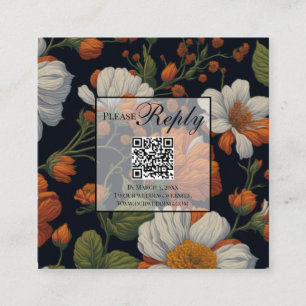 Carte D'accompagnement Dramatique Orange blanc élégant floraux code QR