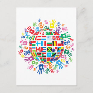 Carte D'accompagnement Drapeaux du Monde avec Empreintes de Mains Colorée
