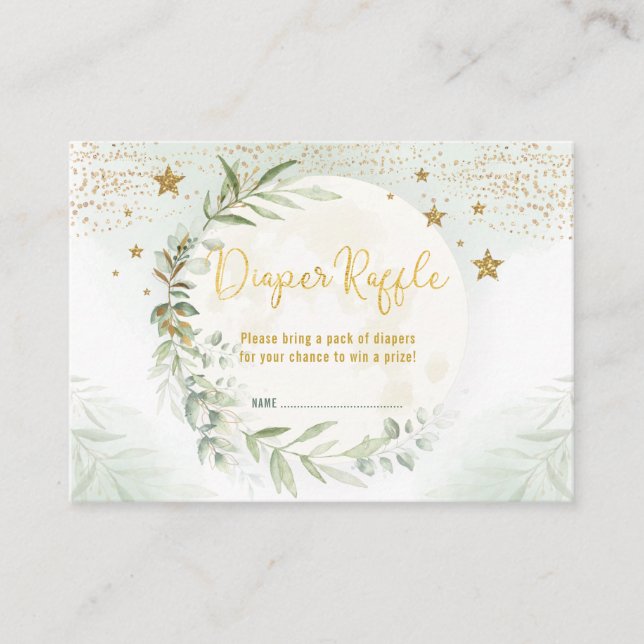 Carte D'accompagnement Dreamy Greenery Gold Moon & Stars Diaper Raffle (Devant)