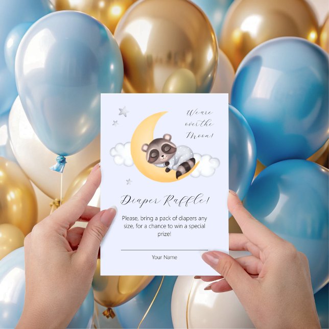 Carte D'accompagnement Dreamy Over the Moon Raccoon Diaper Raffle (Dreamy Over the Moon Raccoon Diaper Raffle Enclosure Card)
