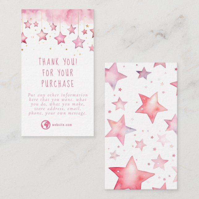Carte D'accompagnement Dreamy rose stars merci (Devant / Derrière)
