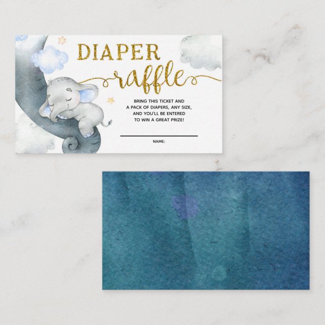 Carte D'accompagnement Dreamy Stars Elephant Baby shower Diaper Raffle (Devant / Derrière)