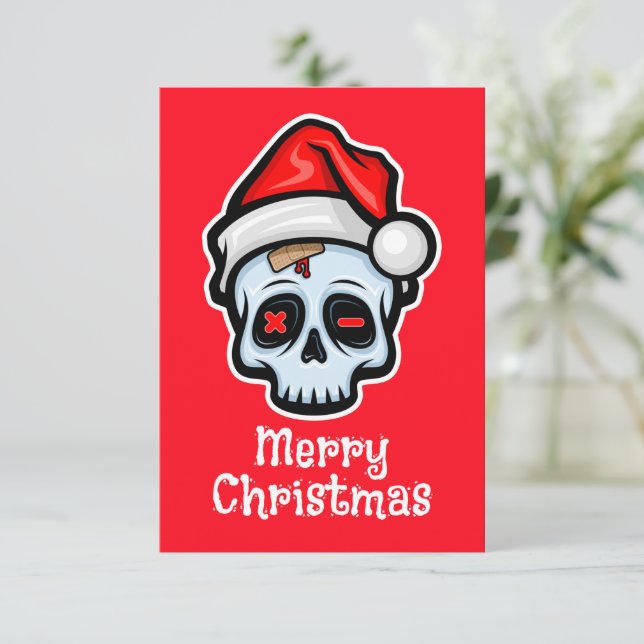 Carte D'accompagnement Drôle crâne de Noël, Joyeux Noël (Debout devant)