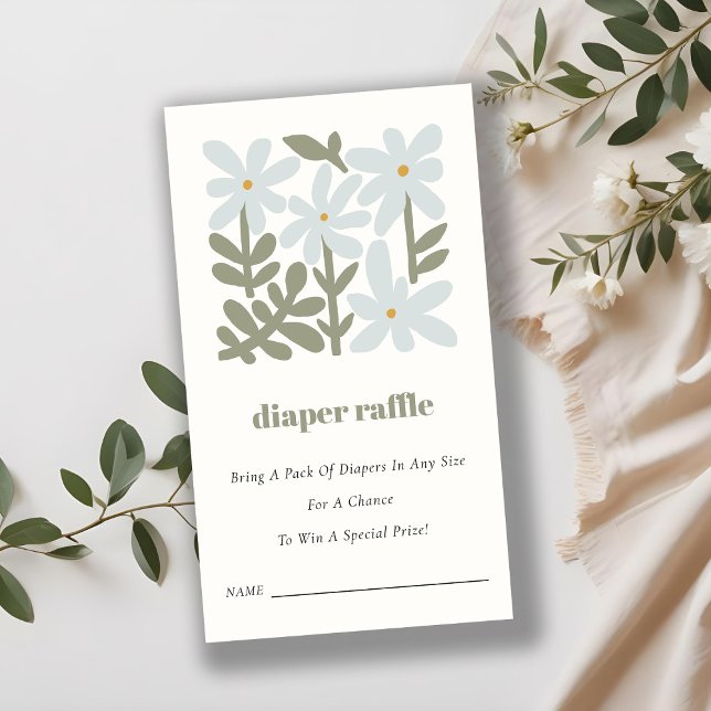 Carte D'accompagnement Dusky Blue Retro Floral Diaper Baby shower Raffle (Créateur téléchargé)