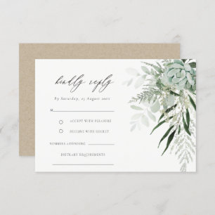 Carte D'accompagnement Dusky Green Leafy Fern Mariage Succulent RSVP Diet