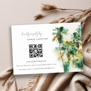 Carte D'accompagnement Dusky Green Tropical Palm Trees Mariage QR Code