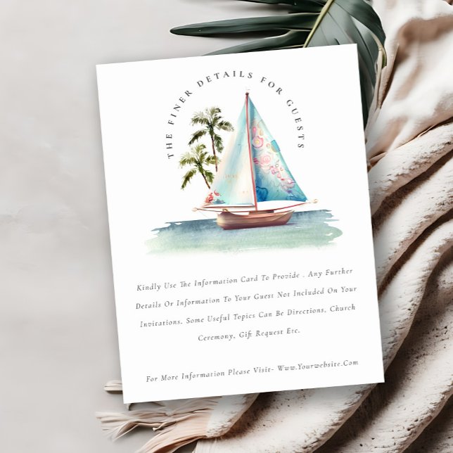 Carte D'accompagnement Dusky Turquoise Sailboat Palm Seascape Détails Mar (Créateur téléchargé)