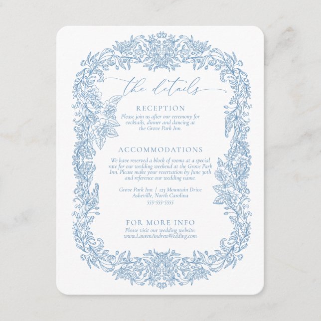 Carte D'accompagnement Dusty bleu et blanc moderne arrondi Mariage (Devant)
