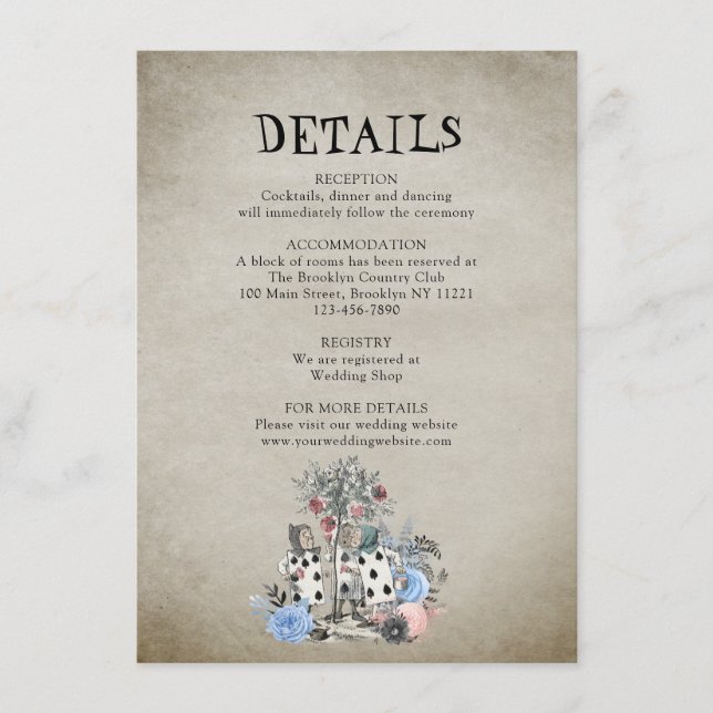 Carte D'accompagnement Dusty Blue Alice in Wonderland Détails du Mariage (Devant)