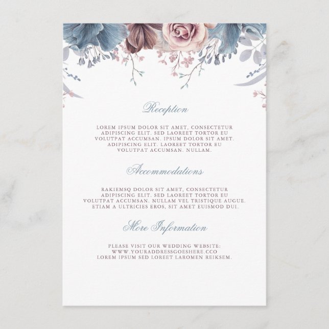 Carte D'accompagnement Dusty Blue and Mauve Mariage Information Invité (Devant)
