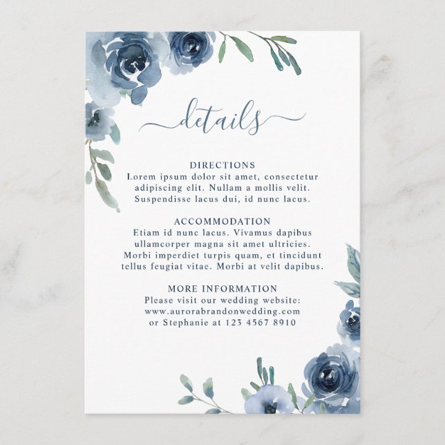 Carte D'accompagnement Dusty Blue Ardoise Floral Botanique Chic Mariage (Devant)