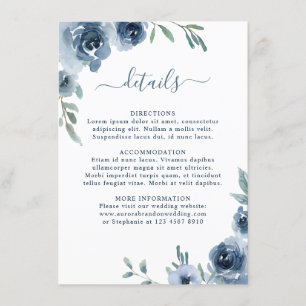 Carte D'accompagnement Dusty Blue Ardoise Floral Botanique Chic Mariage