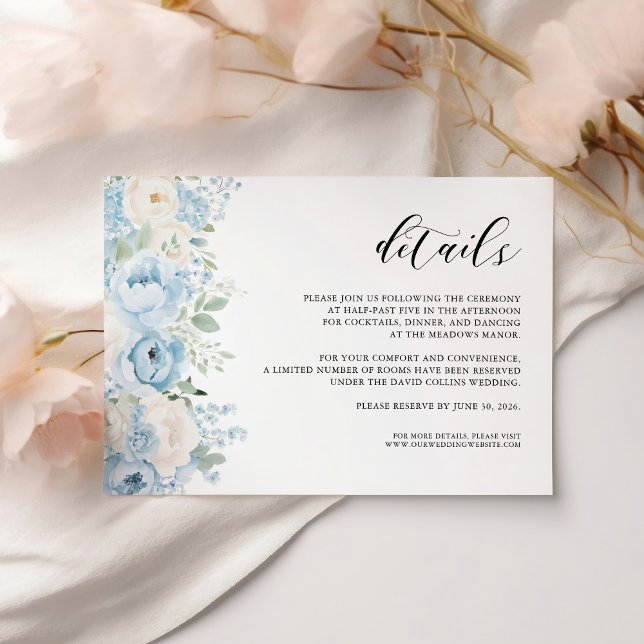 Carte D'accompagnement Dusty Blue Boho Floral Wedding Details (Créateur téléchargé)