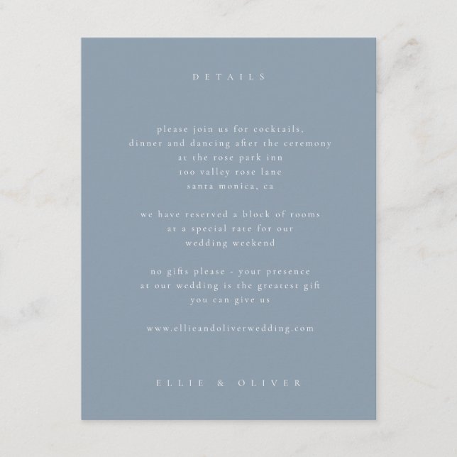 Carte D'accompagnement Dusty Blue Boho Photo Mariage Moderne (Devant)