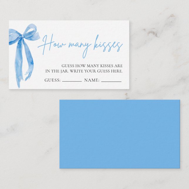 Carte D'accompagnement Dusty Blue Bow Devine Combien De Baisers Jeu (Devant / Derrière)