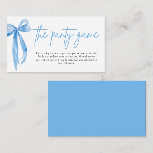 Carte D'accompagnement Dusty Blue Bow Fête des mariées The Panty Jeu (Devant / Derrière)