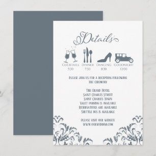 Carte D'accompagnement Dusty Blue Calligraphy Détails du Mariage Élégant