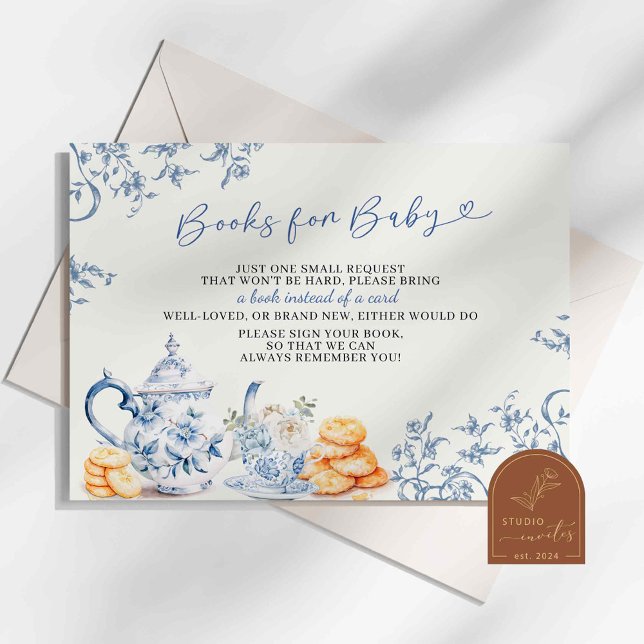 Carte D'accompagnement Dusty Blue Chinoiserie Baby shower Livres Pour Béb (Créateur téléchargé)