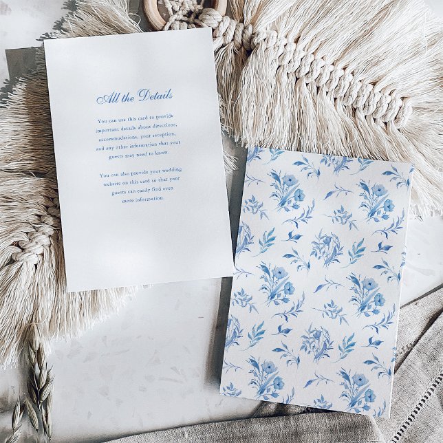Carte D'accompagnement Dusty Blue Chinoiserie Motif | Détails du mariage (Créateur téléchargé)
