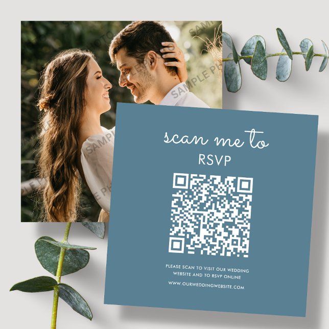 Carte D'accompagnement Dusty Blue | Code QR RSVP de mariage (Créateur téléchargé)