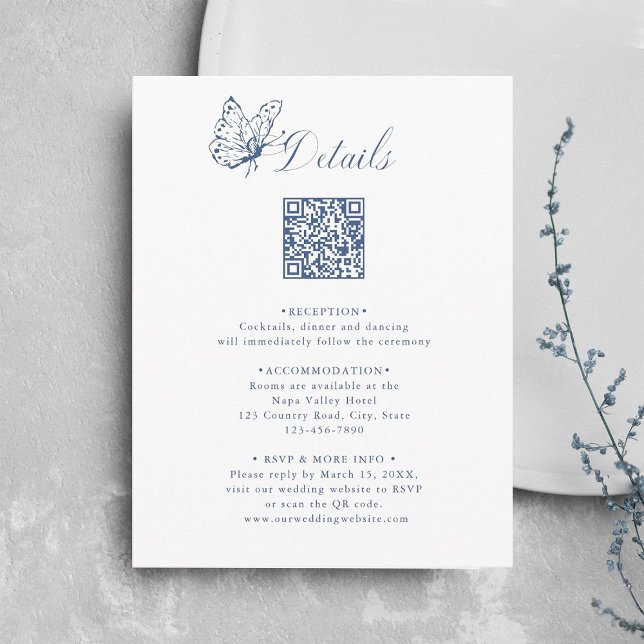 Carte D'accompagnement Dusty Blue Elegant Calligraphy Wedding Details (Créateur téléchargé)