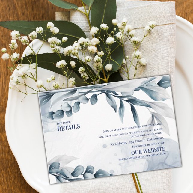 Carte D'accompagnement Dusty Blue Elegant Eucalyptus Détails du Mariage (Dusty Blue Elegant Eucalyptus Wedding Details Enclosure Card)
