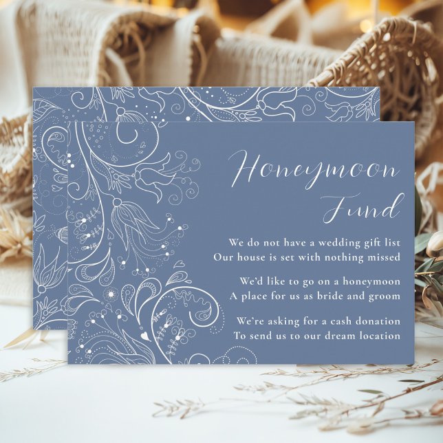 Carte D'accompagnement Dusty Blue Elegant Floral Mariage Honeymoon Fund (Créateur téléchargé)