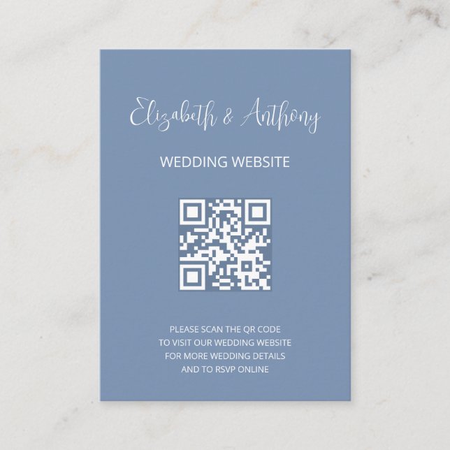 Carte D'accompagnement Dusty Blue Elegant Script | QR Code Wedding RSVP (Devant)