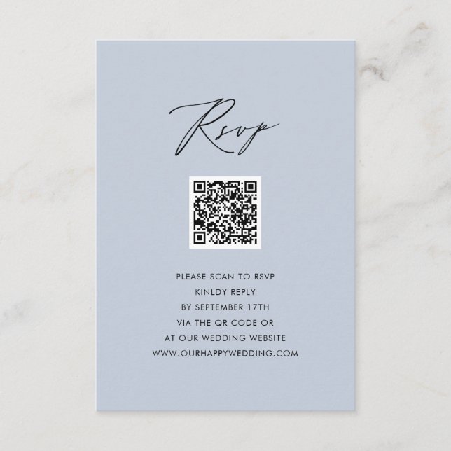 Carte D'accompagnement Dusty Blue Elegant Script Simple QR Wedding RSVP (Devant)