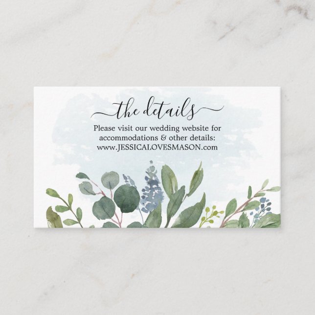 Carte D'accompagnement Dusty Blue Eucalyptus Site Mariage Insérer une car (Devant)