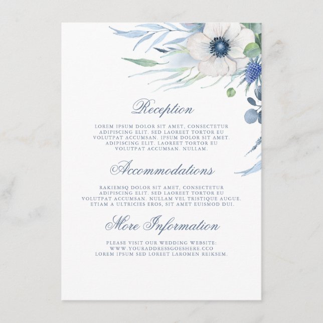 Carte D'accompagnement Dusty Blue Flora Détails du Mariage Information In (Devant)