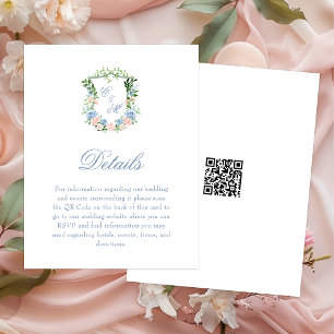Carte D'accompagnement Dusty Blue Floral Crest Détails du Mariage