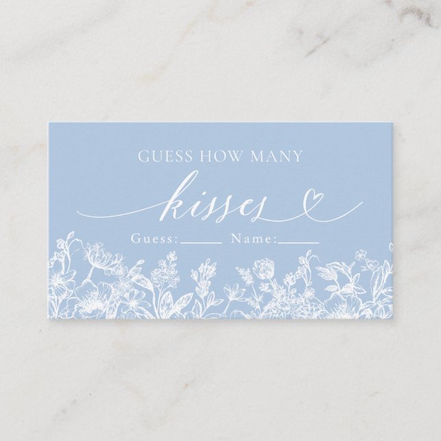 Carte D'accompagnement Dusty Blue Floral Devinez Combien De Baisers Jeu (Devant)