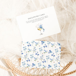 Carte D'accompagnement Dusty Blue Floral Perles & Prosecco Réception de M